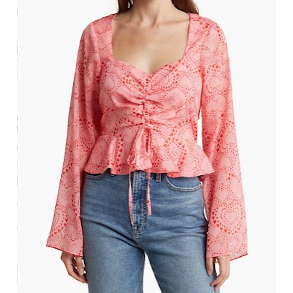 BCBGeneration Pink Split Neck Blouse with Long Bell Sleeves Size Small NWT - Picture 5 of 5